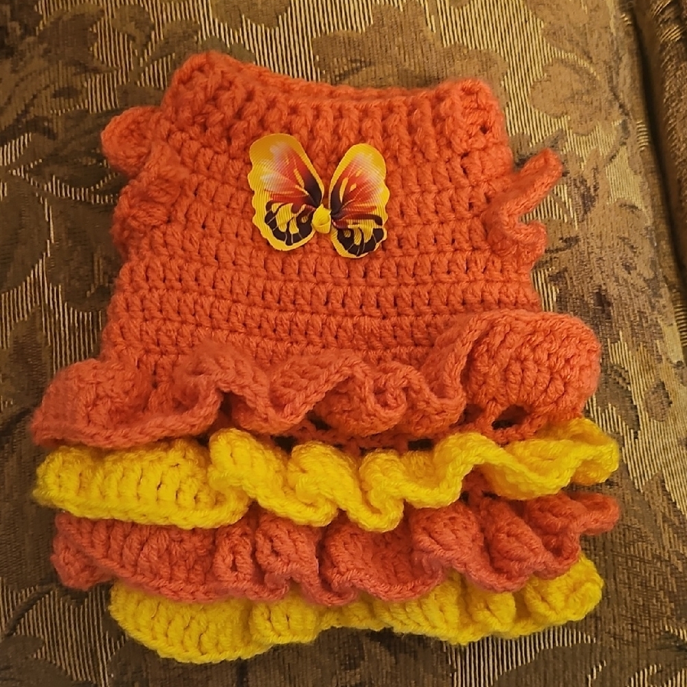 Crochet Dog Dress with Butterfly Accent